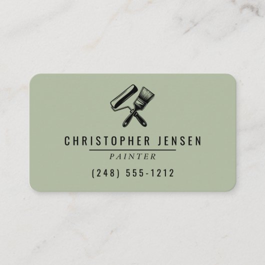 Painter QR Code Sage Green Black Rounded Painting Visitekaartje (Voorkant)