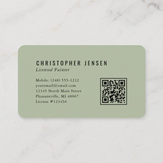 Painter QR Code Sage Green Black Rounded Painting Visitekaartje (Achterkant)