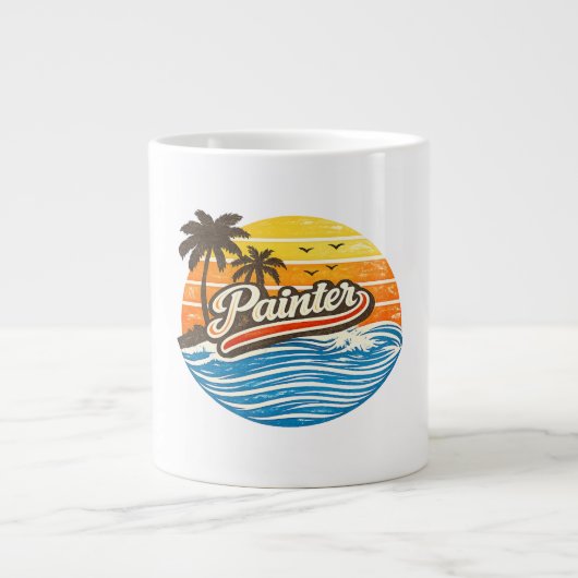 Painter Retro Sunset Design Grote Koffiekop (Voorkant)