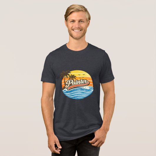 Painter Retro Sunset Design Tri-Blend Shirt (Voorkant volledig)
