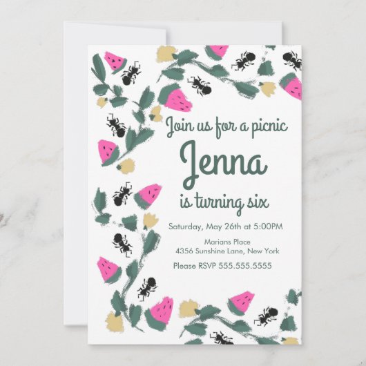 Painterly Ant Picnic Bug Birthday (Voorkant)