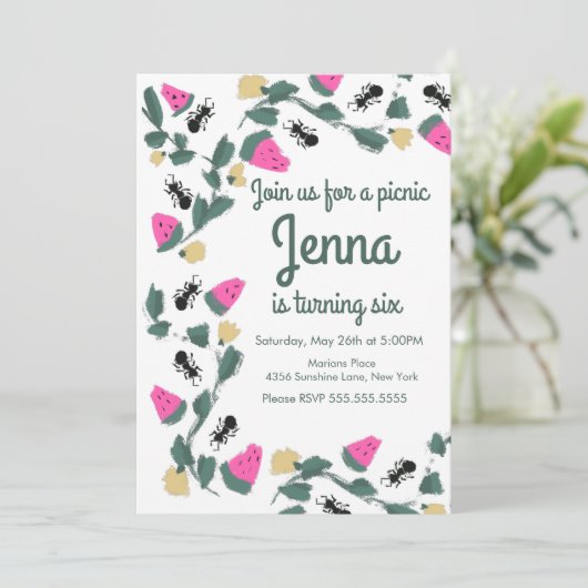 Painterly Ant Picnic Bug Birthday (Staand voorkant)