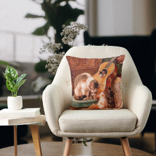 Painterly  art - Cat Kittens en Guitar Kussen