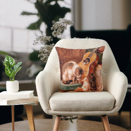 Painterly  art - Cat Kittens en Guitar Kussen