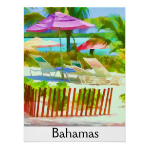 Painterly Bahamas Summer Vacation Beach Scene Poster