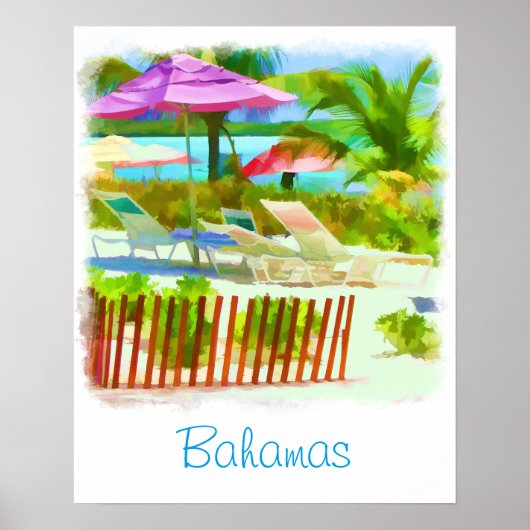 Painterly Bahamas Summer Vacation Beach Scene Poster (Voorkant)