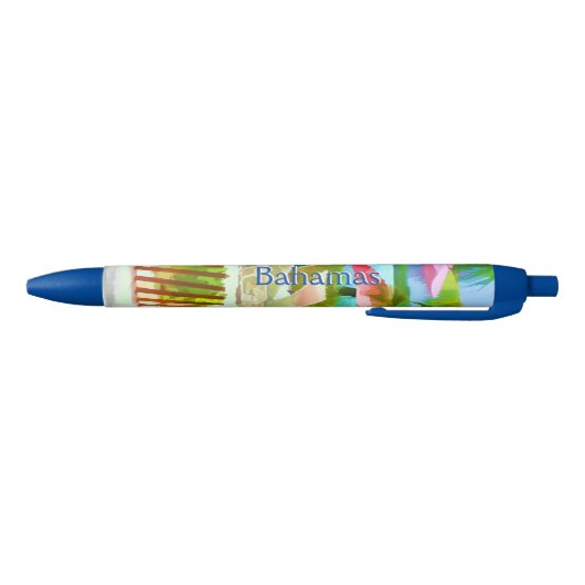 Painterly Bahamas Summer Vacation Beach Scene Zwarte Inkt Pen (Bodem)