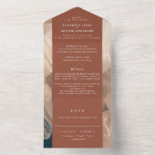 Painterly blauwgroen terracotta abstract rsvp brui all in one uitnodiging (Binnen)