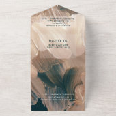 Painterly blauwgroen terracotta abstracte rsvp bru all in one uitnodiging (Buitenkant)