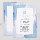 Painterly Blue Waterverf | Bat Mitzvah Kaart (Voorkant / Achterkant)