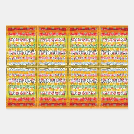 PAINTERLY DOT STRIPES en SWIRLY DOODLES ROZE ETC Inpakpapier Vel (Voorkant)