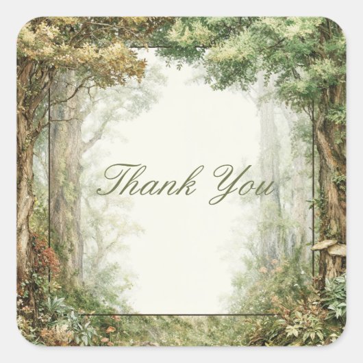 Painterly Enchanted Forest Ancient Trees Rustic Vierkante Sticker (Voorkant)