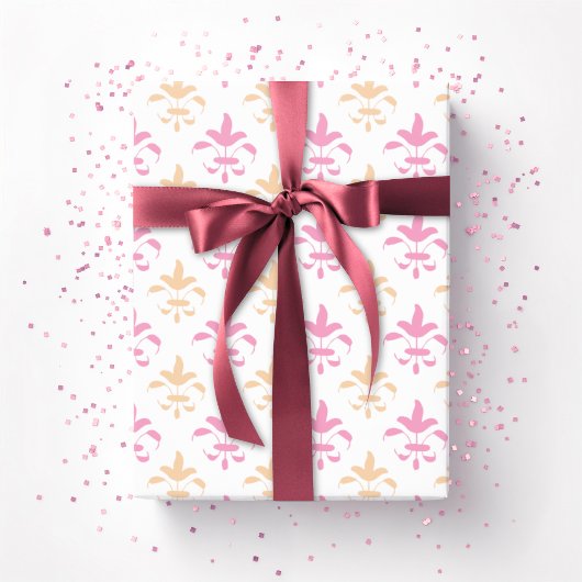 Painterly Fleur de Lis in Pink and Orange Cadeaupapier