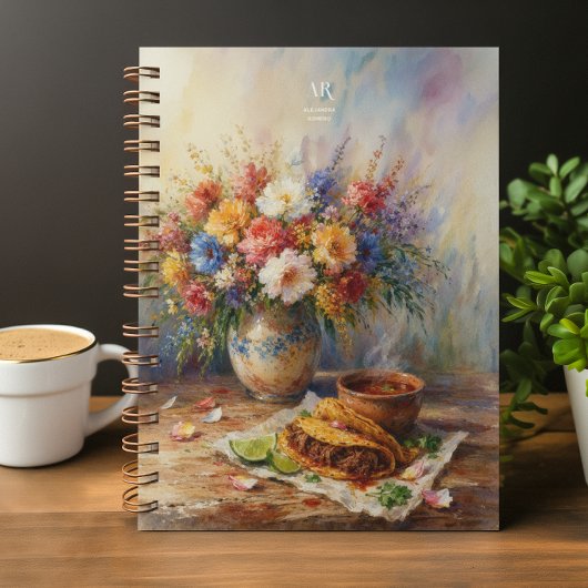 Painterly Floral Birria Tacos | Custom Monogram Notitieboek