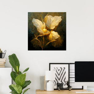 Painterly Golden Flowers in Gele en Bruine Tonen Poster