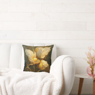 Painterly Golden Leaves in Gele en Bruine Tonen Kussen