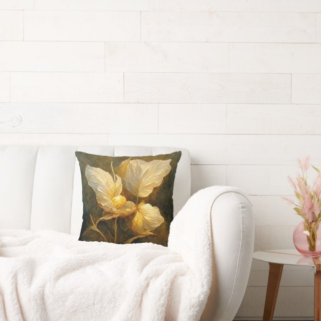 Painterly Golden Leaves in Gele en Bruine Tonen Kussen (Bank)