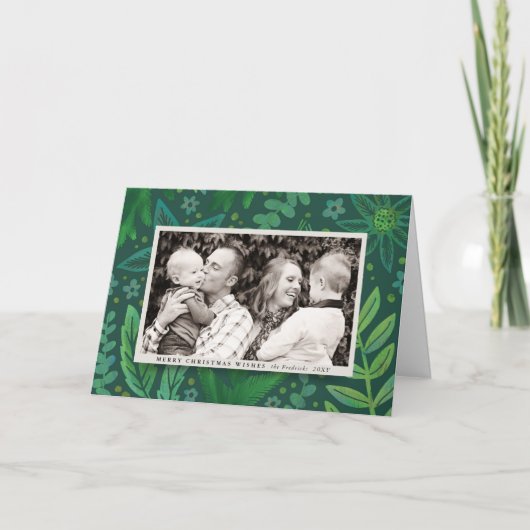Painterly Greens Botanische Vakantie Fotokaart Feestdagen Kaart (Voorkant)