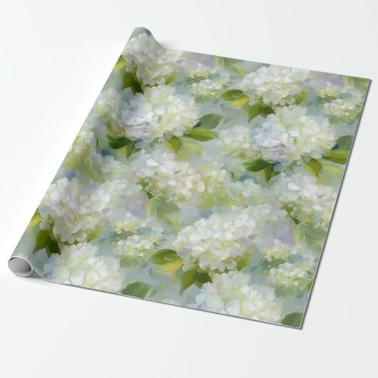 Painterly Hydrangea patroon Cadeaupapier (Uitgerold)