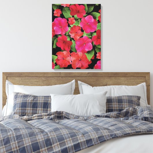 Painterly Impatiens Flowers Canvas Afdrukken (Insitu (Slaapkamer))