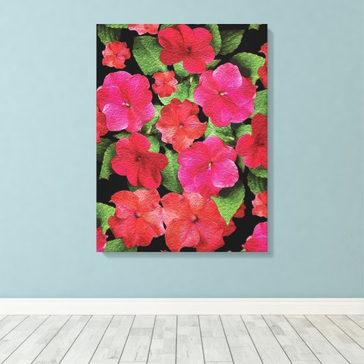 Painterly Impatiens Flowers Canvas Afdrukken (Insitu (Houten vloer))