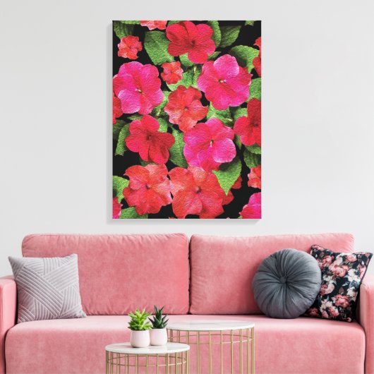 Painterly Impatiens Flowers Canvas Afdrukken (Insitu (Woonkamer))