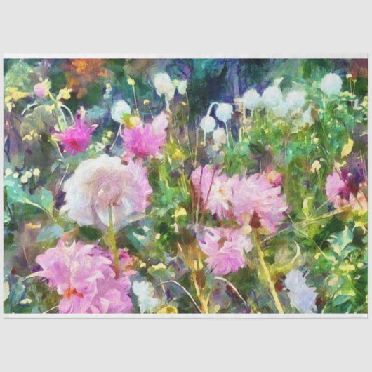 Painterly Impressionistisch Roze Wit Dahlia Tuin Tissuepapier (Voorkant)