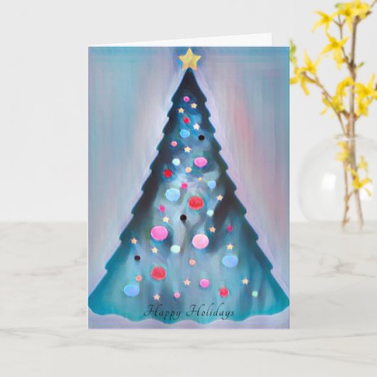 Painterly kerstboom Prettige feestdagen Kaart (Gele Bloem)