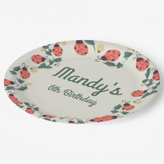 Painterly Lady Bug Birthday Garden Party Papieren Bordje (Gekanteld)