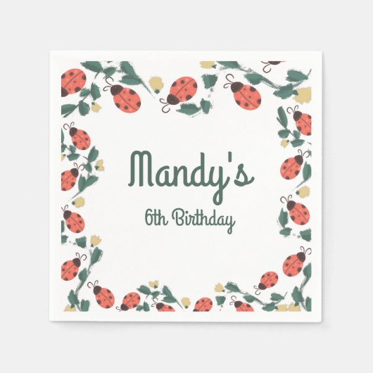 Painterly Lady Bug Birthday Garden Party Servet (Voorkant)