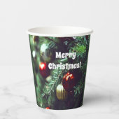 Painterly Merry-kerstboom met rode siervoorwerpen Papieren Bekers (Achterkant)