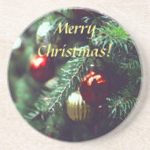 Painterly Merry-kerstboom met rode siervoorwerpen Zandsteen Onderzetter (Voorkant)