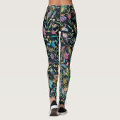 Painterly Peacock Feather, Floral Vines Boho Chic Leggings (Achterkant)
