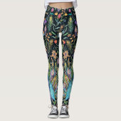 Painterly Peacock Feather, Floral Vines Boho Chic Leggings (Voorkant)