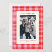 Painterly Pink Red Plaid Christmas Photo Letter Feestdagenkaart (Voorkant)