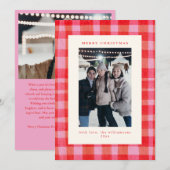 Painterly Pink Red Plaid Christmas Photo Letter Feestdagenkaart (Voorkant / Achterkant)