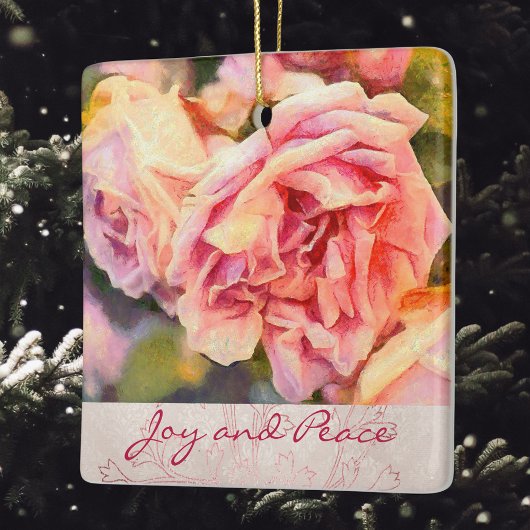 Painterly Pink Roses Joy and Peace Keramisch Ornament