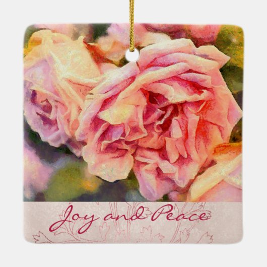 Painterly Pink Roses Joy and Peace Keramisch Ornament (Achterkant)