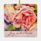 Painterly Pink Roses Joy and Peace Keramisch Ornament (Voorkant)