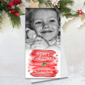 Painterly Rode Waterverf Kerstmis Holly Foto Feestdagenkaart