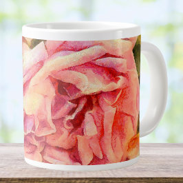 Painterly roze rozen grote koffiekop