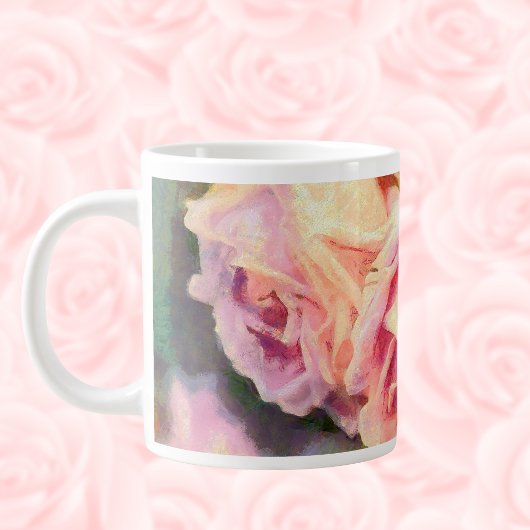 Painterly roze rozen grote koffiekop