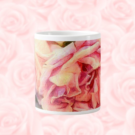 Painterly roze rozen grote koffiekop
