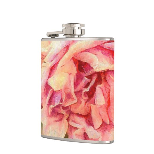 Painterly roze rozen heupfles (Links)