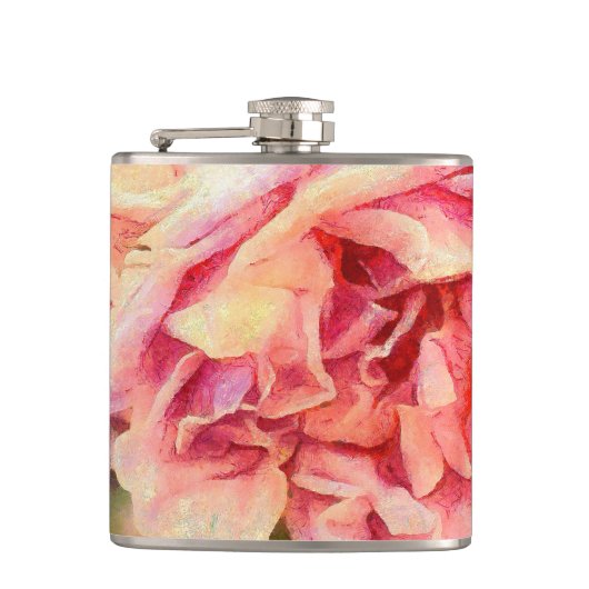 Painterly roze rozen heupfles (Voorkant)