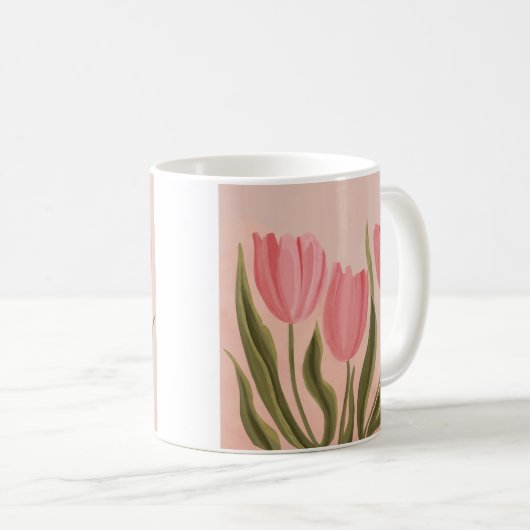 Painterly  roze tulpen koffiemok (Voorkant rechts)