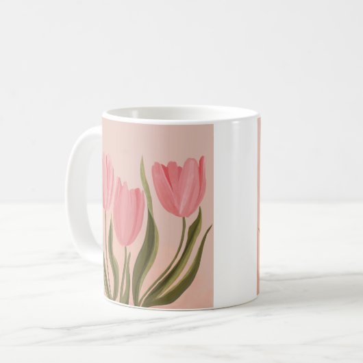 Painterly  roze tulpen koffiemok (Voorkant links)