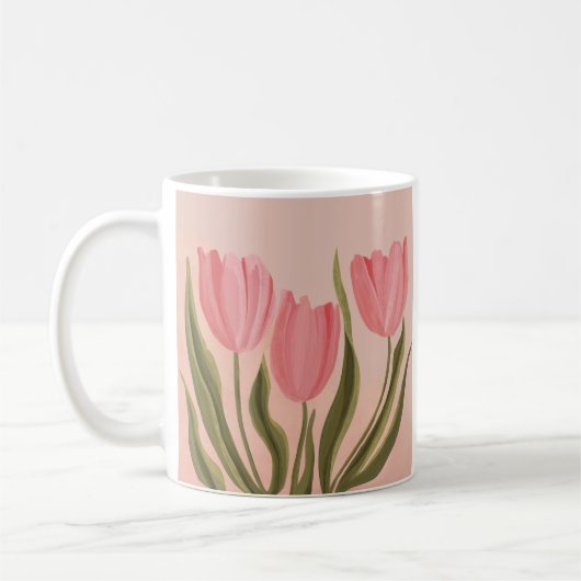 Painterly  roze tulpen koffiemok (Links)