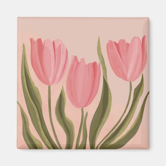 Painterly  roze tulpen magneet (Voorkant)