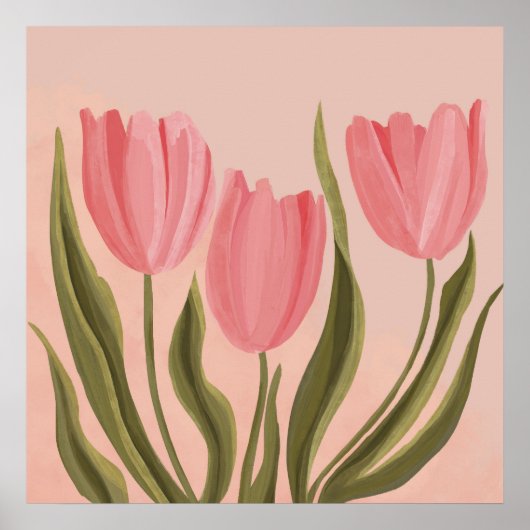 Painterly  roze tulpen poster (Voorkant)